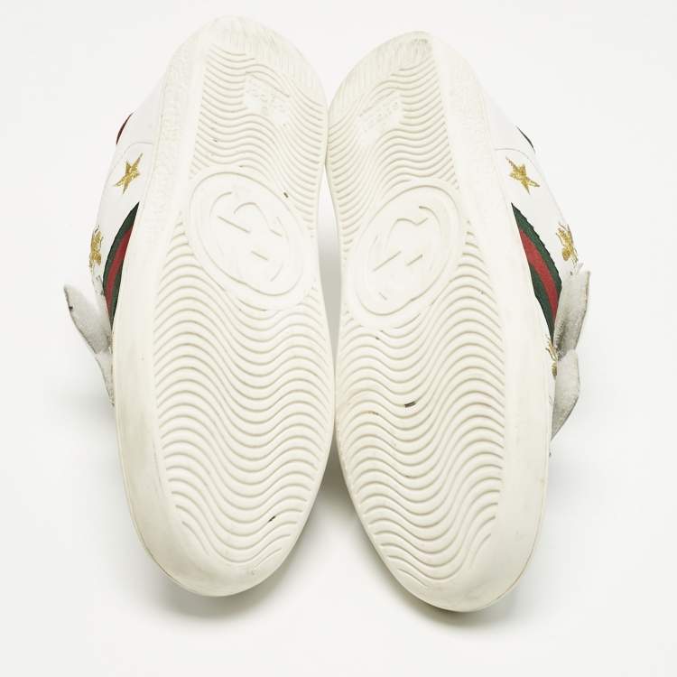 Pre Owned Gucci White Leather Ace Velcro Low Top Sneakers Size 34
