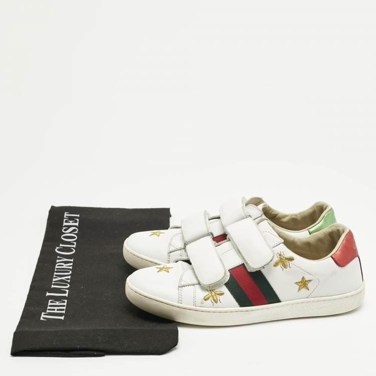 Pre Owned Gucci White Leather Ace Velcro Low Top Sneakers Size 34