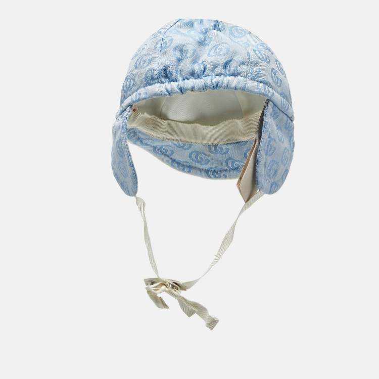 Pre Owned Gucci Kids Blue GG Cotton Canvas Ear Flaps Cap S