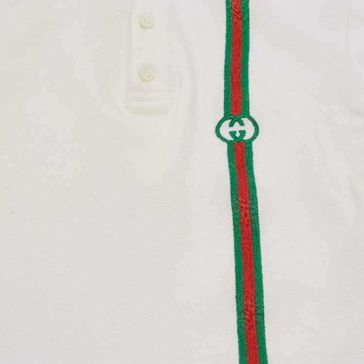 Pre Owned Gucci White Cotton Knit GG Web Polo T-Shirt 18-24 M