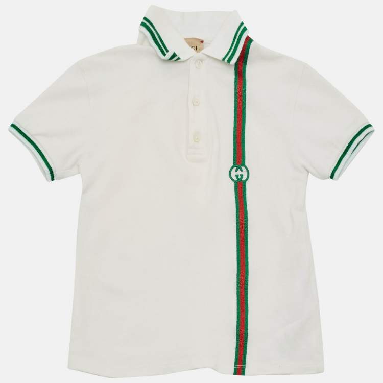 Pre Owned Gucci White Cotton Knit GG Web Polo T-Shirt 18-24 M