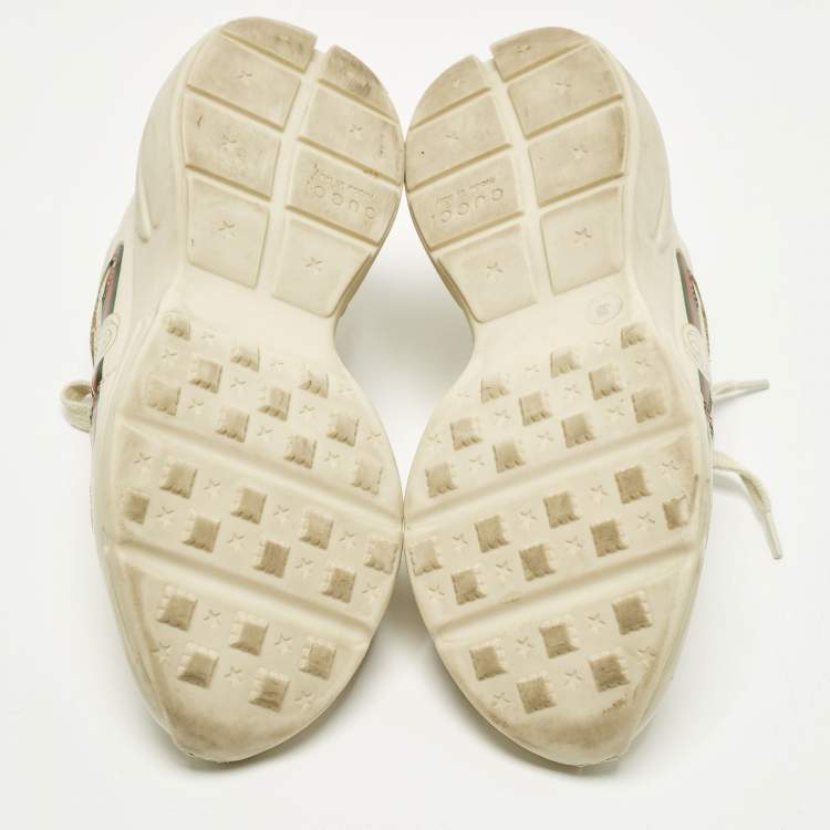 مملوكة مسبقًا حذاء رياضي غوتشي ريتون جلد أبيض فاتح طباعة شعار منخفض من أعلى مقاس 36