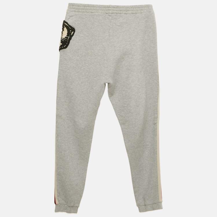 Pre Owned Gucci Kids Grey Cotton Tiger Applique Joggers 10Yrs