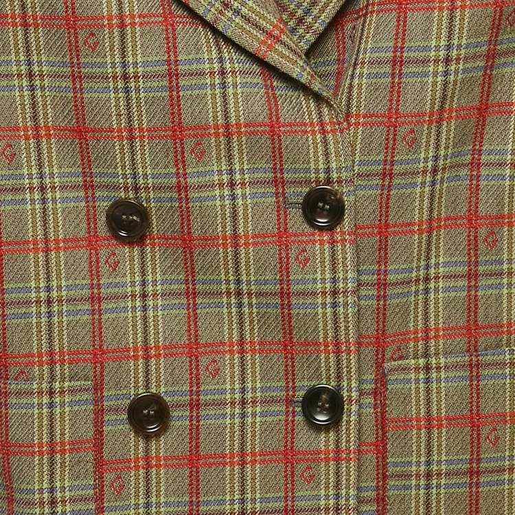 Pre Owned Gucci Kids Green Checkered Wool Double Breasted Jacket 8Yrs