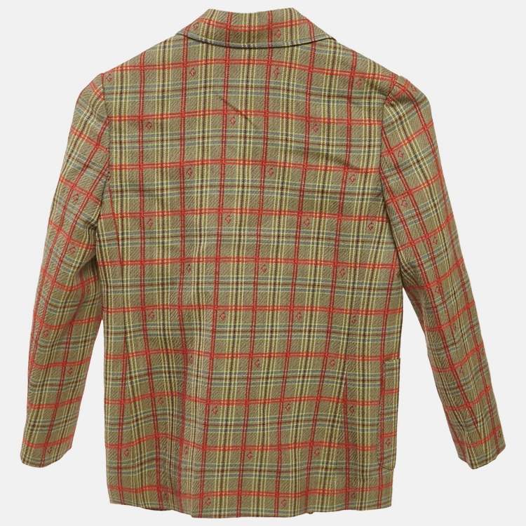 Pre Owned Gucci Kids Green Checkered Wool Double Breasted Jacket 8Yrs