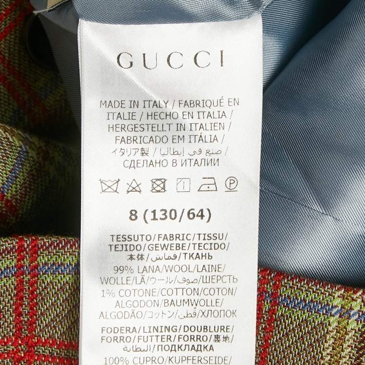 Pre Owned Gucci Kids Green Checkered Wool Double Breasted Jacket 8Yrs
