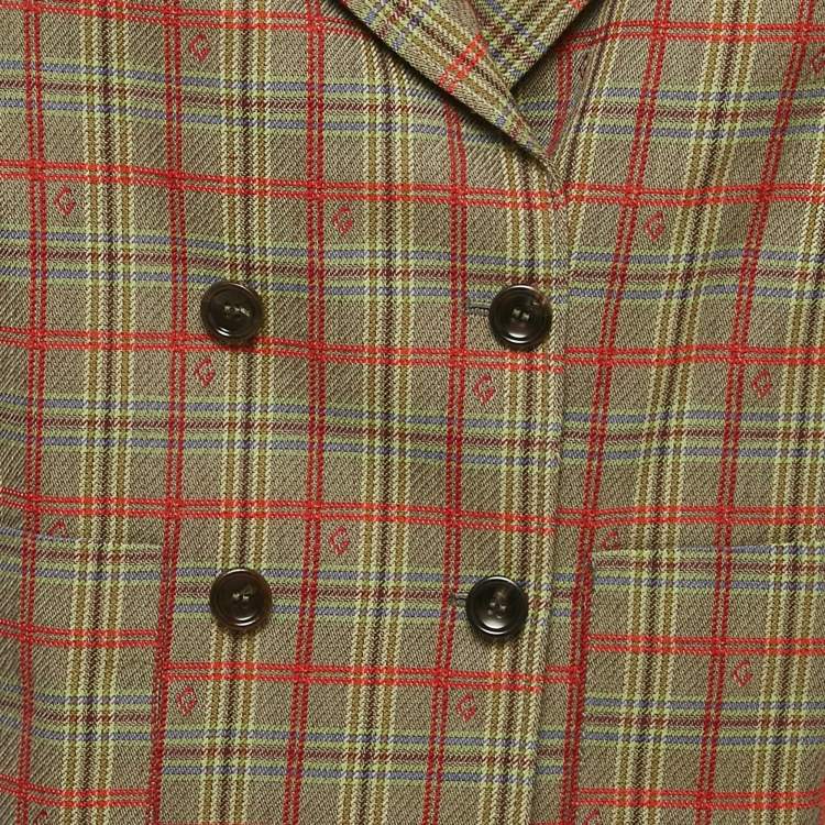 Pre Owned Gucci Kids Green Checkered Wool Double Breasted Jacket 6Yrs