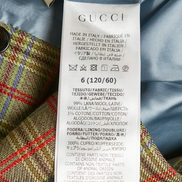 Pre Owned Gucci Kids Green Checkered Wool Double Breasted Jacket 6Yrs