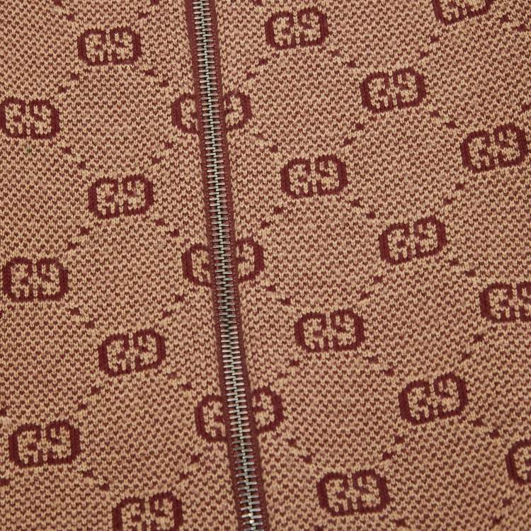 Pre Owned Gucci Kids Red/Beige GG Jacquard Knit Jacket 4Yrs