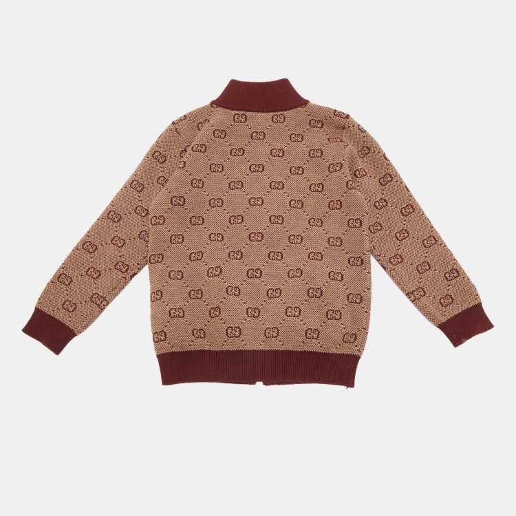 Pre Owned Gucci Kids Red/Beige GG Jacquard Knit Jacket 4Yrs