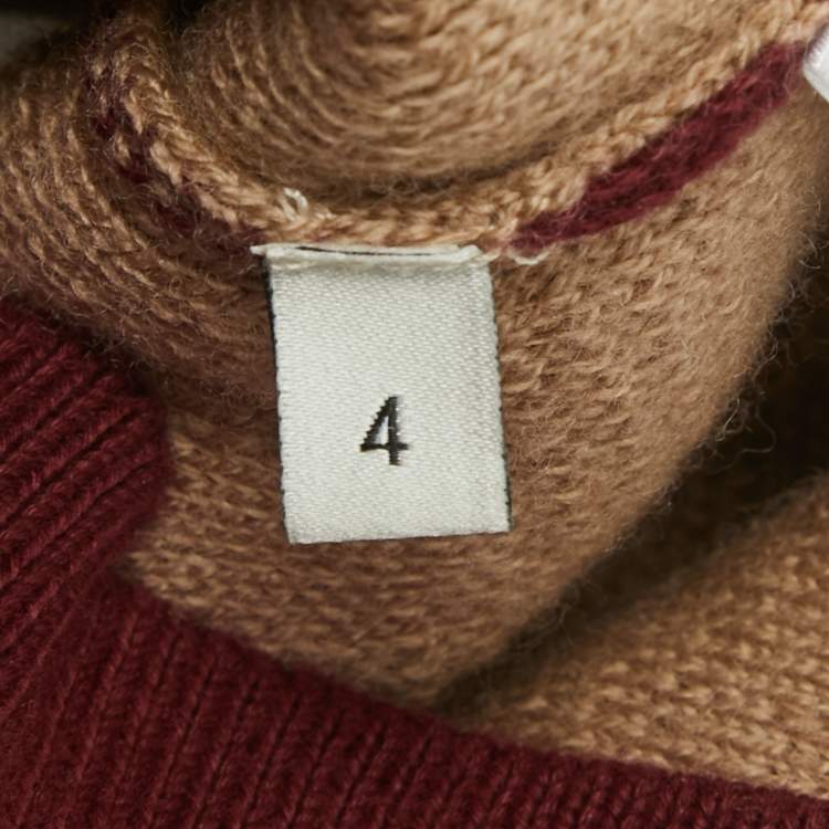 Pre Owned Gucci Kids Red/Beige GG Jacquard Knit Jacket 4Yrs