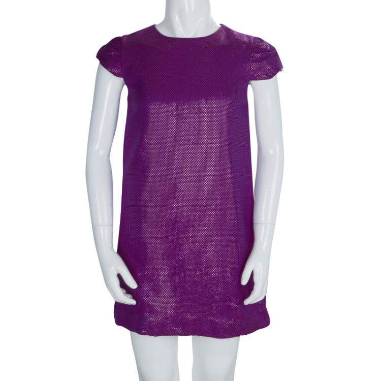Pre Owned Gucci Purple Brocade Cap Sleeve Dress 8 Yrs