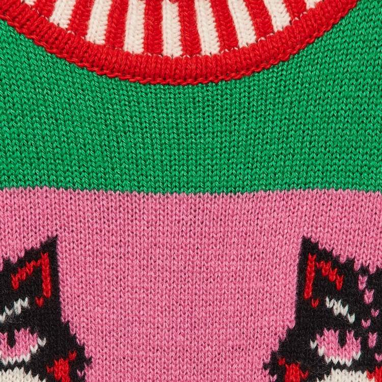 Pre Owned Gucci Green Intarsia Wool Knit Sweater Dress 8Y