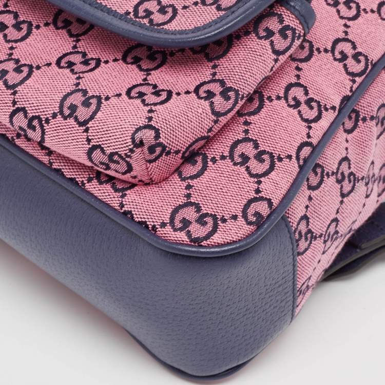 Pre Owned Gucci Pink/Blue GG Canvas and Leather Backpack
