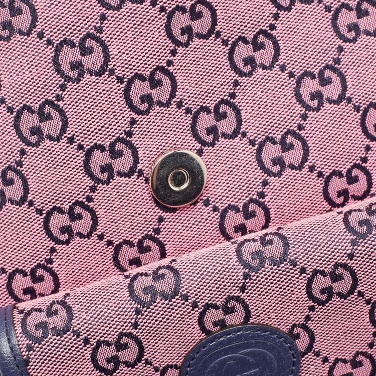 Pre Owned Gucci Pink/Blue GG Canvas and Leather Backpack