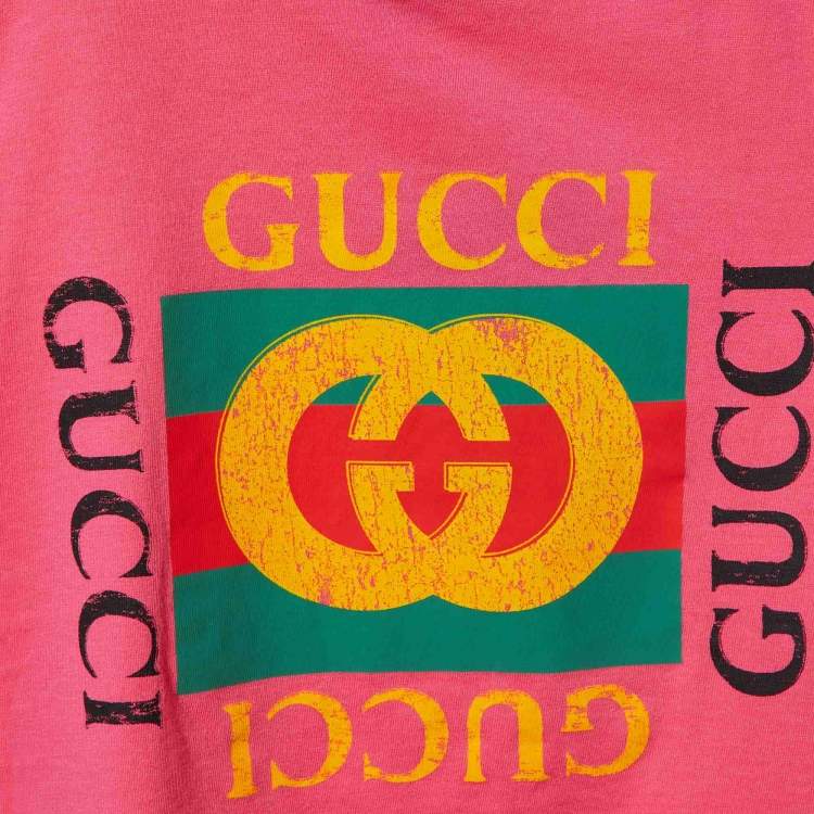 Pre Owned Gucci Kids Pink Logo Print Cotton T-Shirt 5Yrs