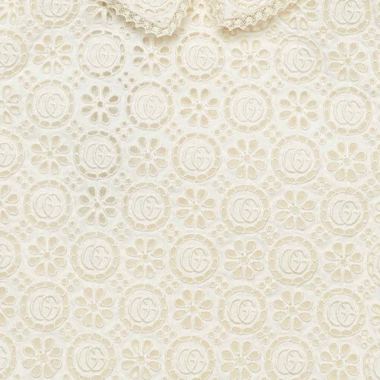 Pre Owned Gucci Light Beige Floral and Logo Patterned Hacoba Kids Dress 18-24 M