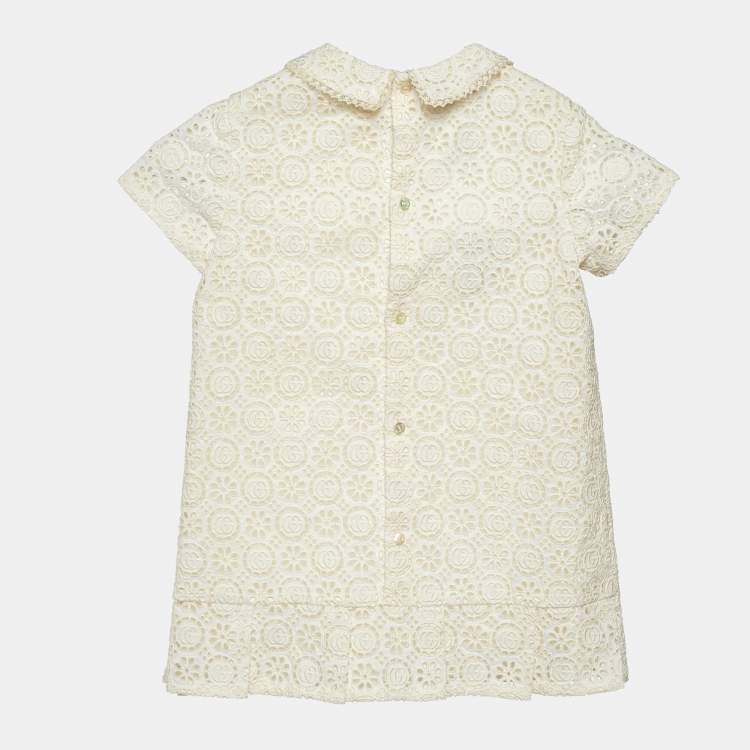 Pre Owned Gucci Light Beige Floral and Logo Patterned Hacoba Kids Dress 18-24 M