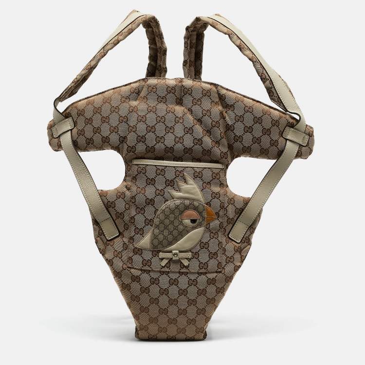 Pre Owned Gucci Beige GG Canvas and Leather Zoo Patch Baby Carrier