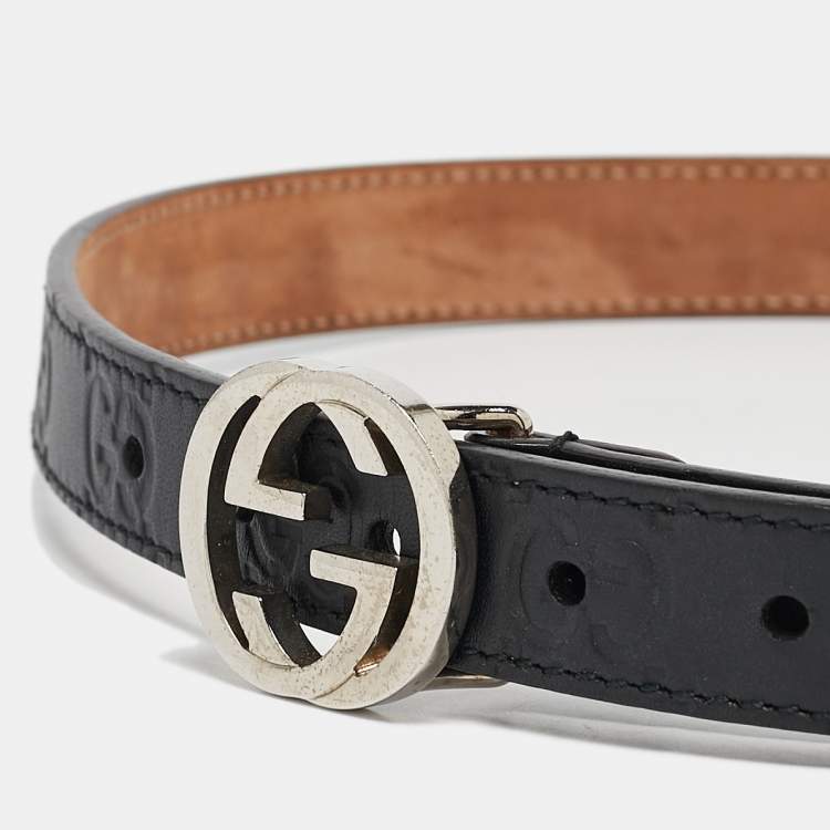 Pre Owned Gucci Black Guccissima Leather Interlocking G Buckle Belt L