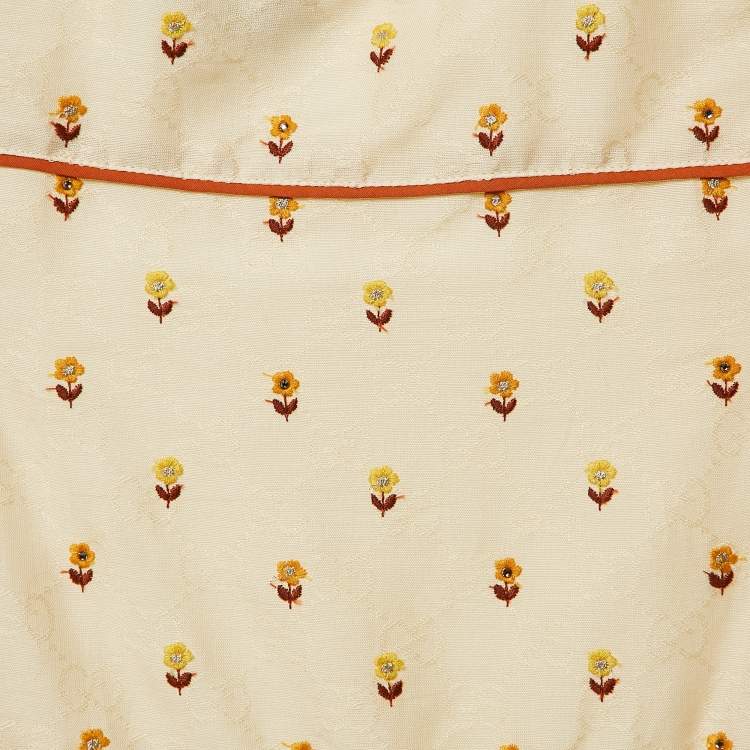 Pre Owned Gucci Yellow Floral Embroidery and Logo Pattern Cotton Dress 6 Yrs