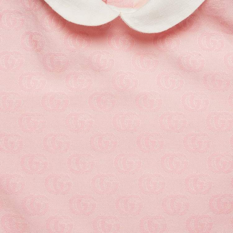 Pre Owned Gucci Kids Pink GG Jacquard Cotton Pleated Dress 12-24M