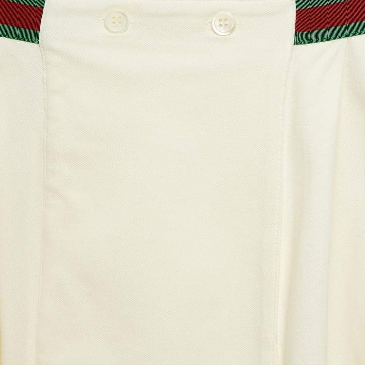 Pre Owned Gucci Kids Off White Web Waistband Jersey Pleated Mini Skirt 12 Yrs 
