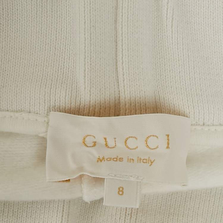 Pre Owned Gucci Kids White Web Trim Waistband Cotton Joggers 8 Yrs 