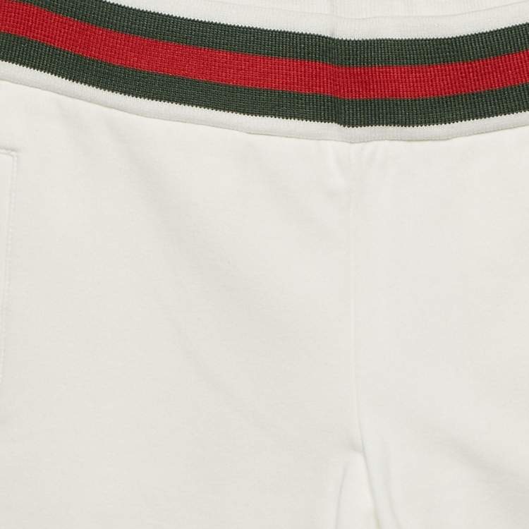 Pre Owned Gucci Kids White Web Trim Waistband Cotton Joggers 8 Yrs 