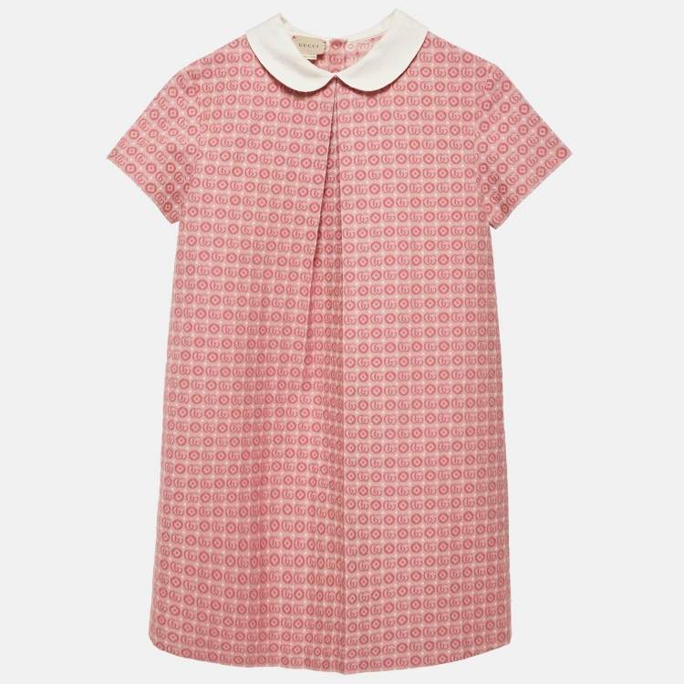Pre Owned Gucci Kids Pink Monogram Jacquard Cotton Blend Dress 12 Yrs