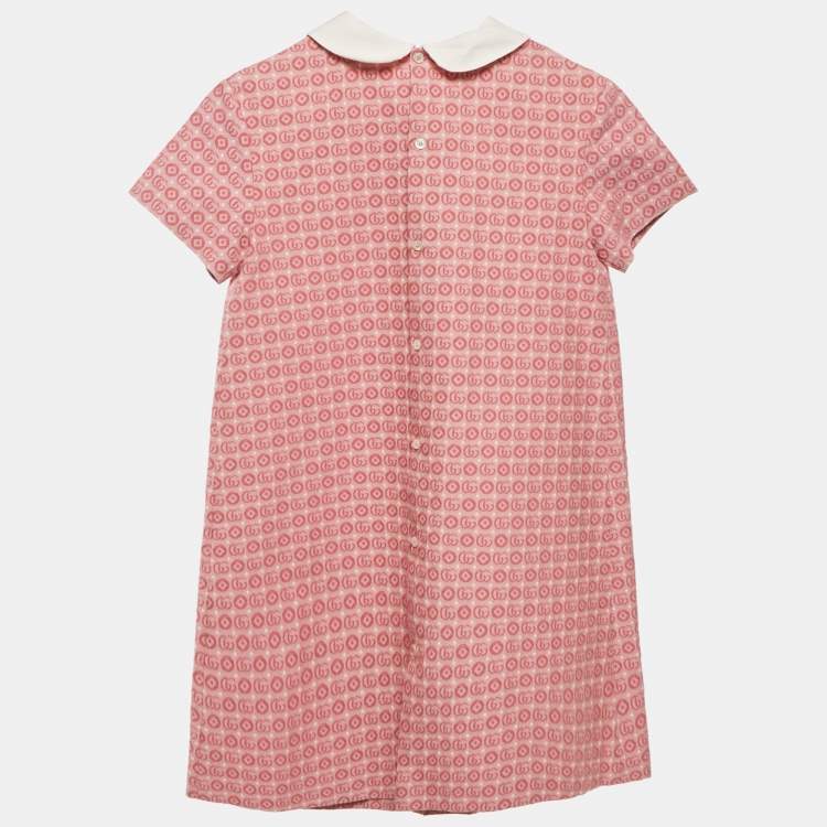 Pre Owned Gucci Kids Pink Monogram Jacquard Cotton Blend Dress 12 Yrs