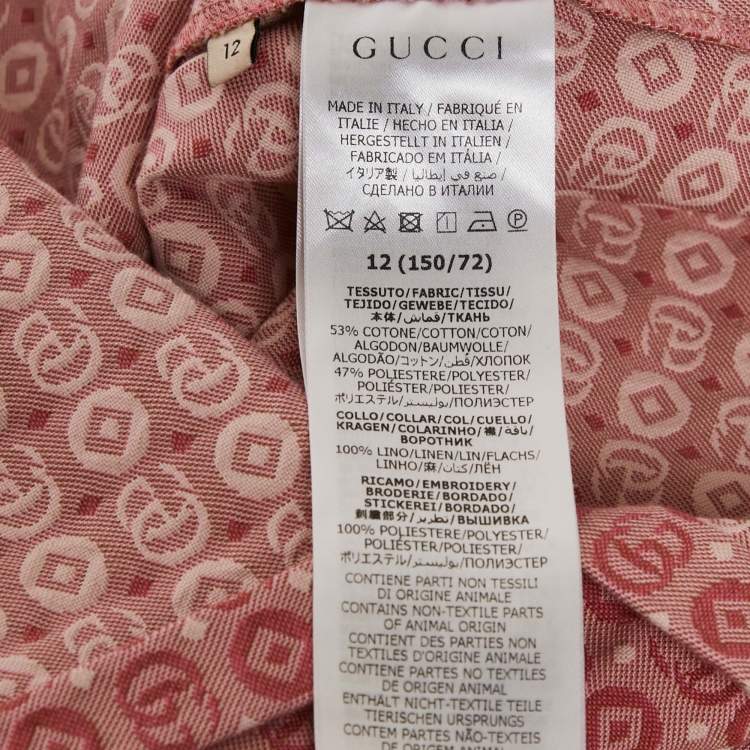 Pre Owned Gucci Kids Pink Monogram Jacquard Cotton Blend Dress 12 Yrs