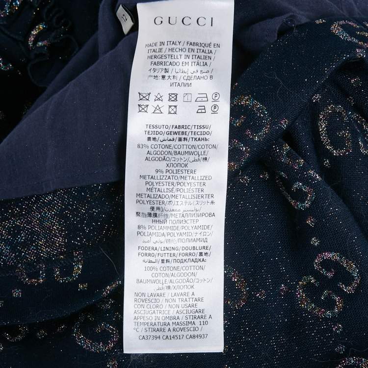 Pre Owned Gucci Kids Navy Blue Lurex and Cotton Intarsia Knit Ruffled Dress 12 Yrs