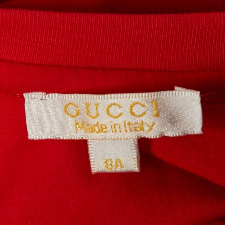 Pre Owned Gucci Kids Red Cotton Bow Detail Crew Neck T-Shirt 8 Yrs