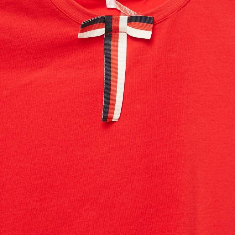 Pre Owned Gucci Kids Red Cotton Bow Detail Crew Neck T-Shirt 8 Yrs