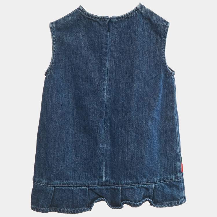 Pre Owned Gucci Kids Blue Denim Web Trim A-Line Dress 8/24M