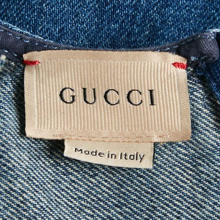 Pre Owned Gucci Kids Blue Denim Web Trim A-Line Dress 8/24M
