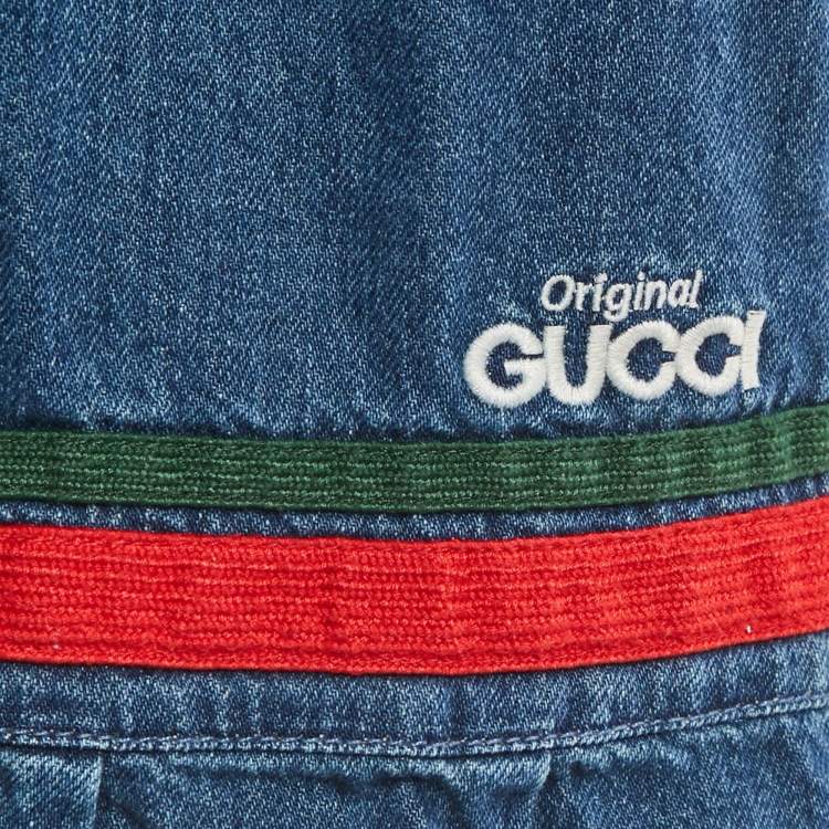 Pre Owned Gucci Kids Blue Denim Web Trim A-Line Dress 8/24M