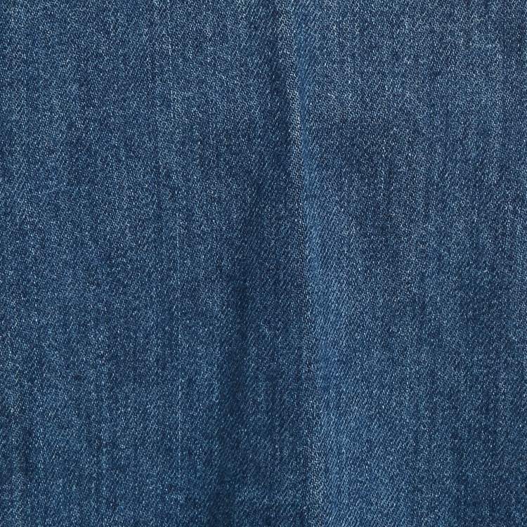 Pre Owned Gucci Kids Blue Denim Web Trim A-Line Dress 8/24M