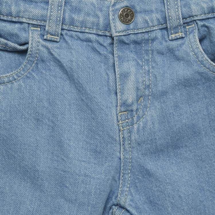 Pre Owned Gucci Kids Blue Web Trim Denim Jeans 36M