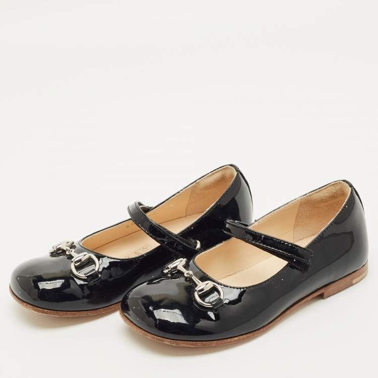 Pre Owned Gucci Black Patent Leather Horsebit Ballet Flats Size 26