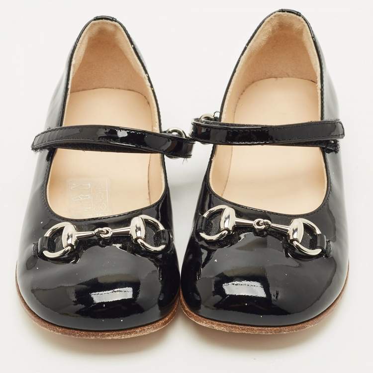 Pre Owned Gucci Black Patent Leather Horsebit Ballet Flats Size 26