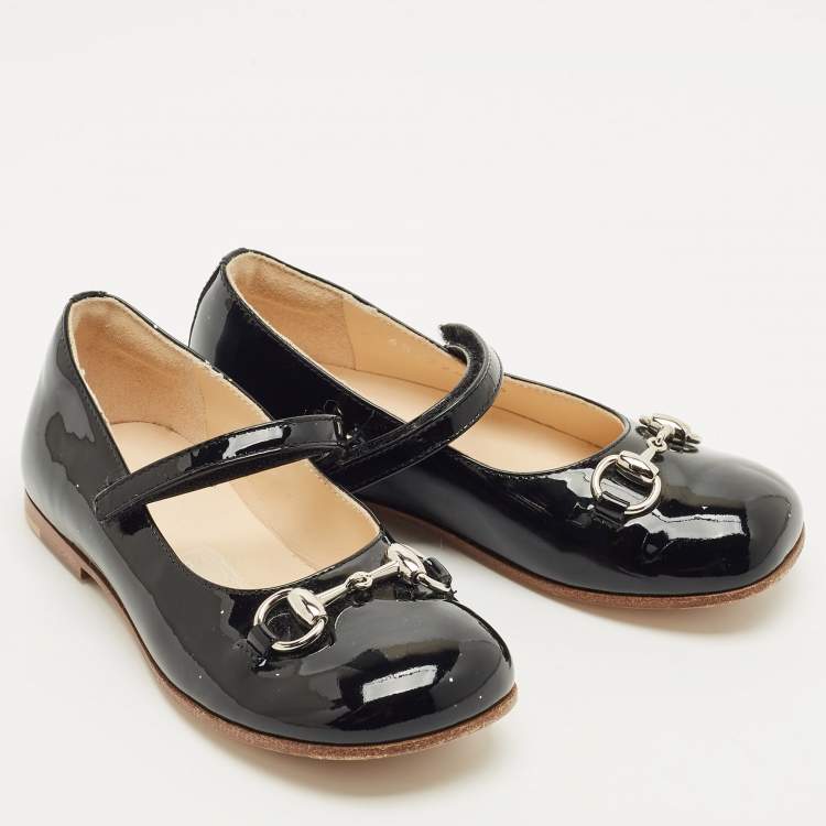 Pre Owned Gucci Black Patent Leather Horsebit Ballet Flats Size 26