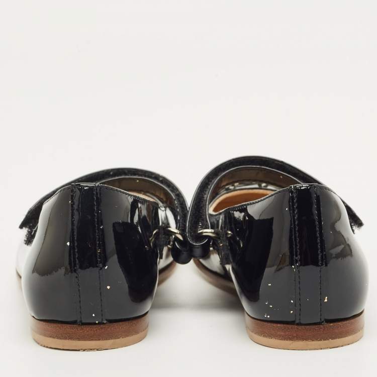 Pre Owned Gucci Black Patent Leather Horsebit Ballet Flats Size 26