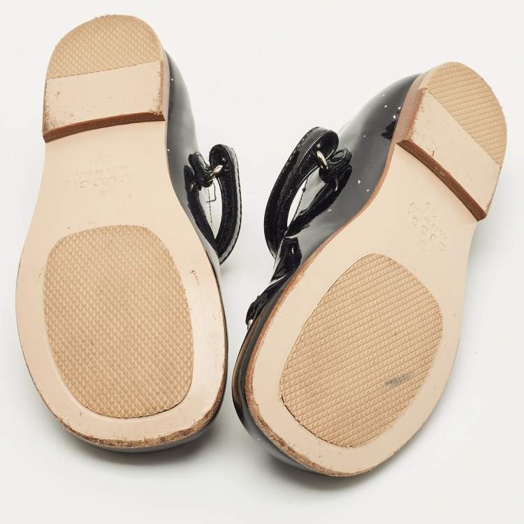 Pre Owned Gucci Black Patent Leather Horsebit Ballet Flats Size 26