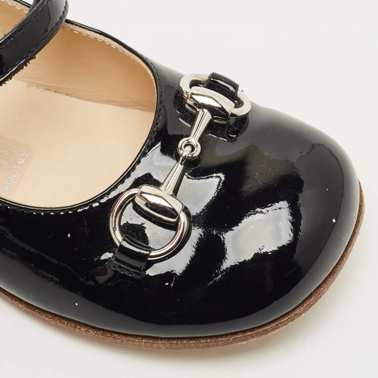 Pre Owned Gucci Black Patent Leather Horsebit Ballet Flats Size 26