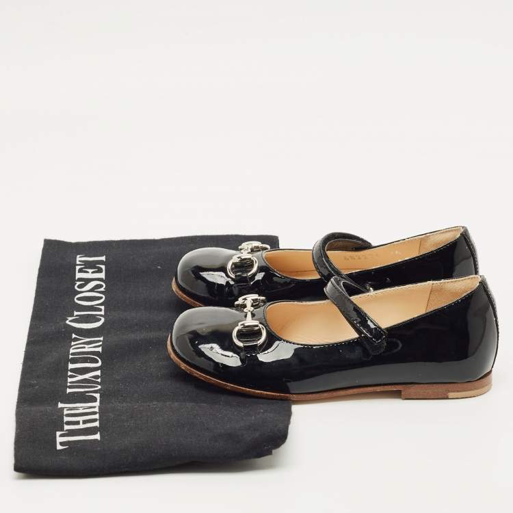 Pre Owned Gucci Black Patent Leather Horsebit Ballet Flats Size 26