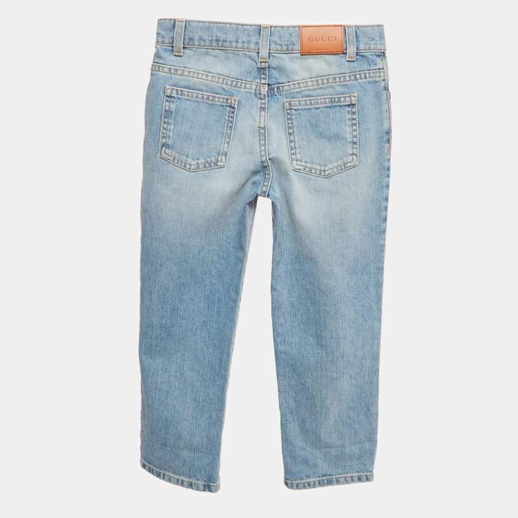 Pre Owned Gucci Blue Butterfly Embroidered Denim Jeans 8Yrs/Waist 23"