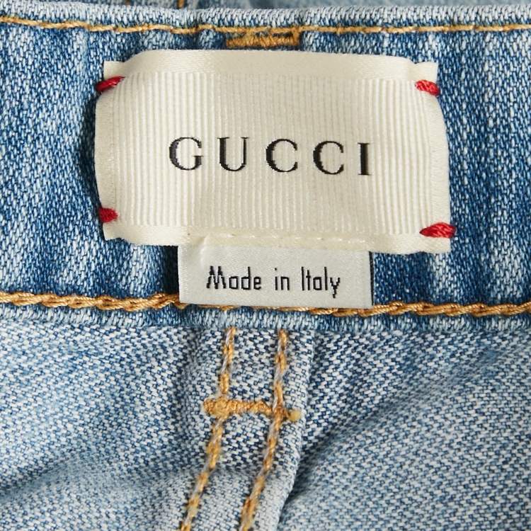 Pre Owned Gucci Blue Butterfly Embroidered Denim Jeans 8Yrs/Waist 23"