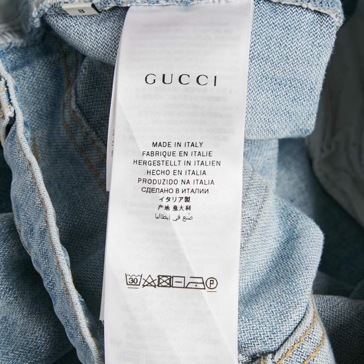 Pre Owned Gucci Blue Butterfly Embroidered Denim Jeans 8Yrs/Waist 23"